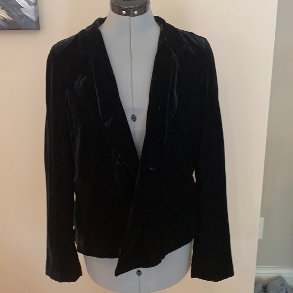 Excellent Condition J.Jill Black Velvet Mandarin-Collar Double-Breasted …